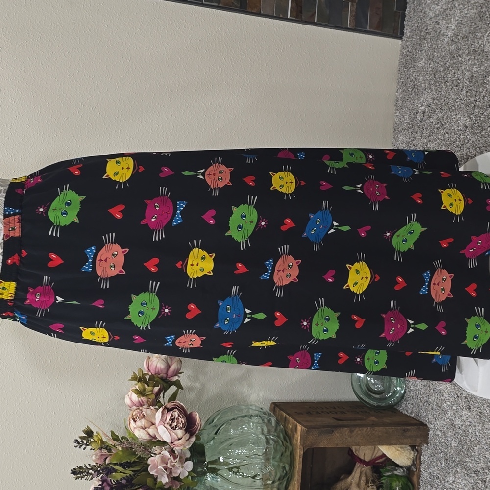 Vintage Bob Mackie Wearable Art Funky Cats Maxi Skirt Sz XL